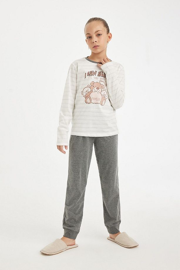 Kız Çocuk Pijama Takımı Ayı Baskılı Uzun Kollu Üst Uzun Alt D2115a824au - 3