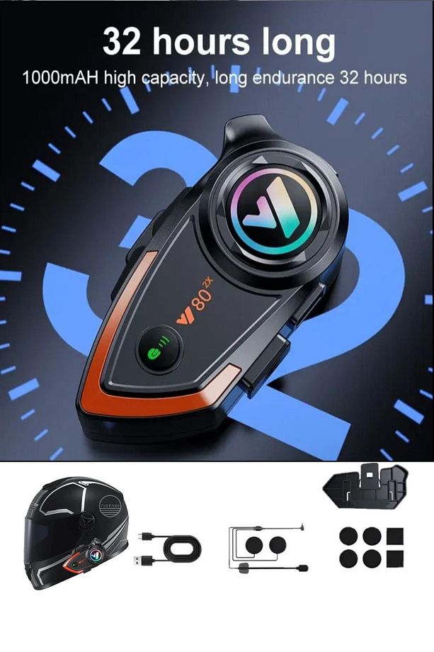 500 Mt Intercom 2 Eşleşmeli Kask Kulaklık Y-80pr Su Geçirmez Bluetooth Motosiklet Intercom Kulaklık - 4