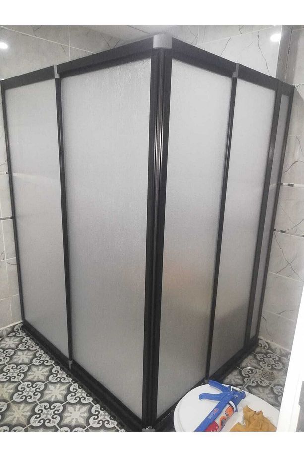 100x75 Teknesiz Mika Plastik Camlı Siyah Profilli Duşakabin - 4