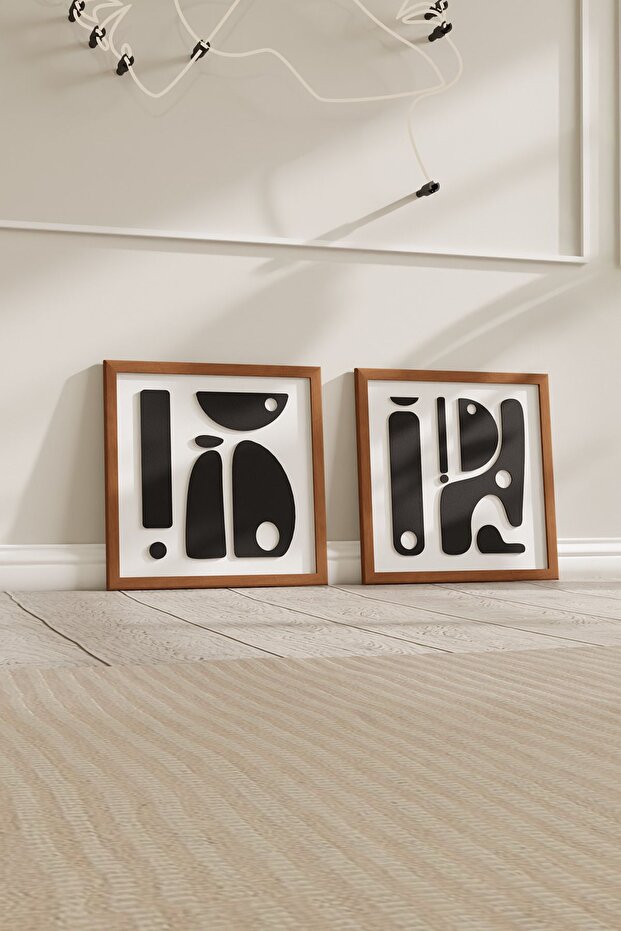 Ahşap Çerçeveli Modern Tasarımlı 2'li Tablo - 6
