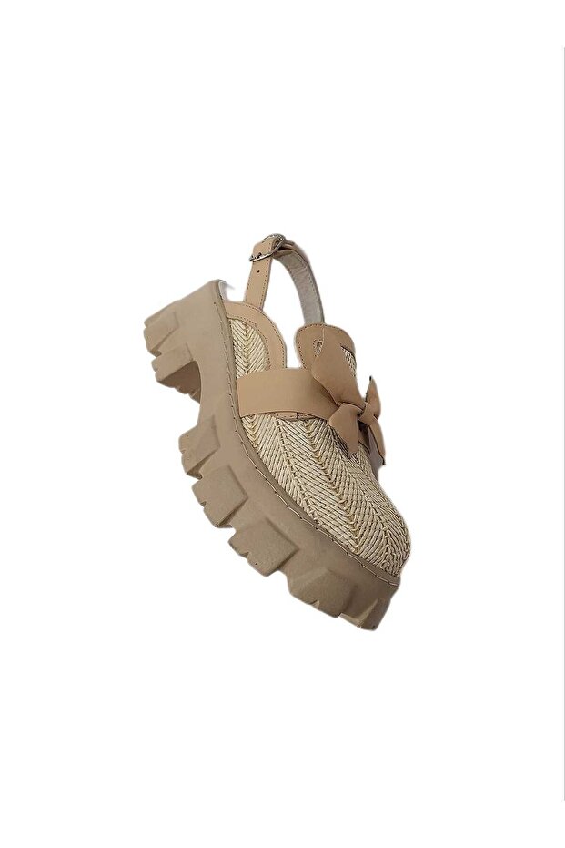 Leather butterfly woven platform Sandals