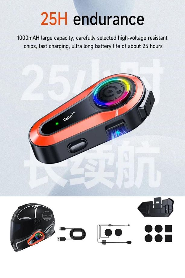 1000 Mt Intercom 2 Eşleşmeli Kask Kulaklık Q-08 Su Geçirmez Bluetooth Motosiklet Intercom Kulaklık - 5