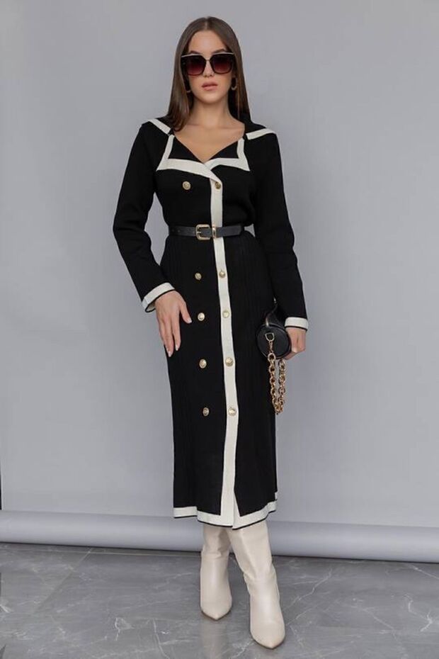 women's, winter, men's collar, piping, knitwear dress