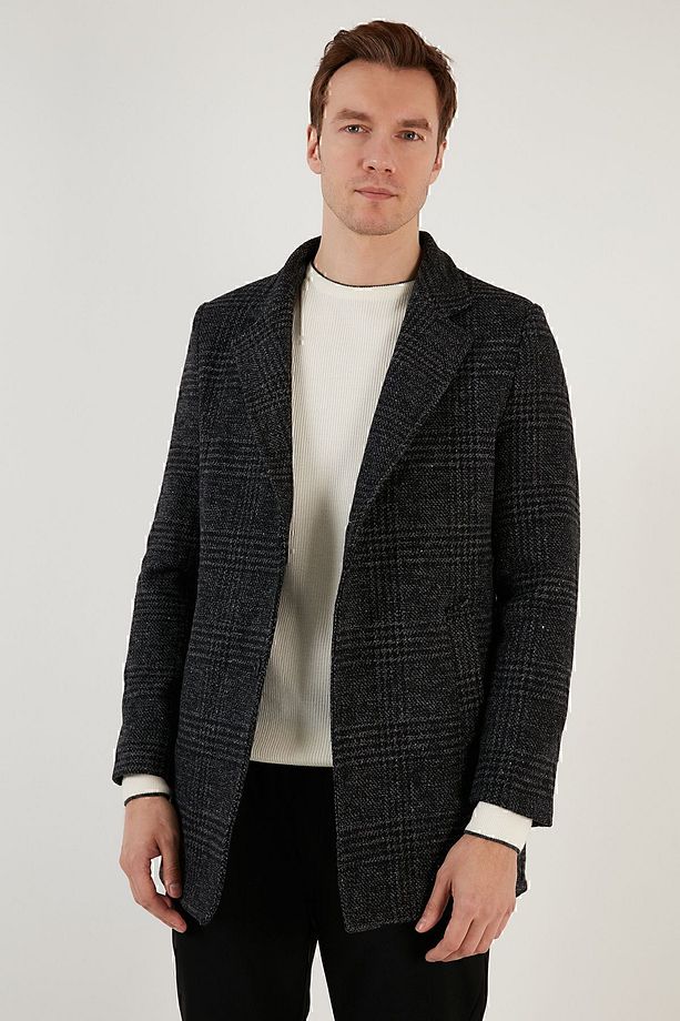 Slim Fit Tek Yırtmaçlı Düğmeli Astarlı Kaşe Kaban Erkek Kaban 5840110e - 7