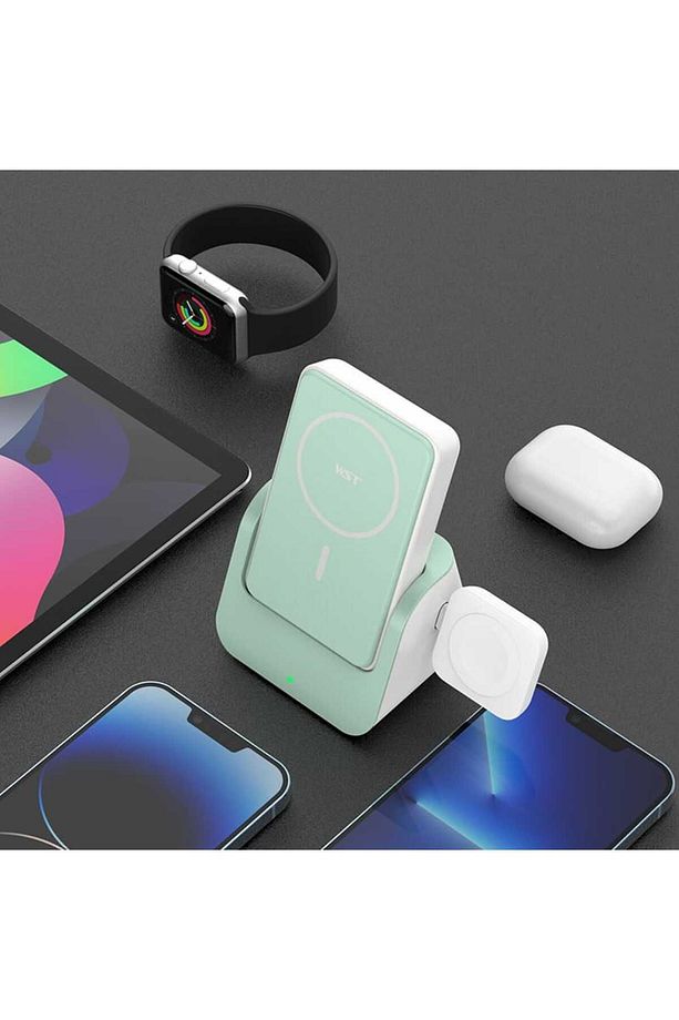 İphone Uyumlu 4 in 1 Masa Üstü Kablosuz Magsafe Şarj Standı 10000 Mah Magsafe PoweBank Modern T - 5