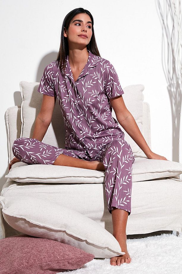 Regular Fit Gömlek Yaka Kısa Kollu Pijama Takımı  PİJAMA TAKIMI 65780124 - 1