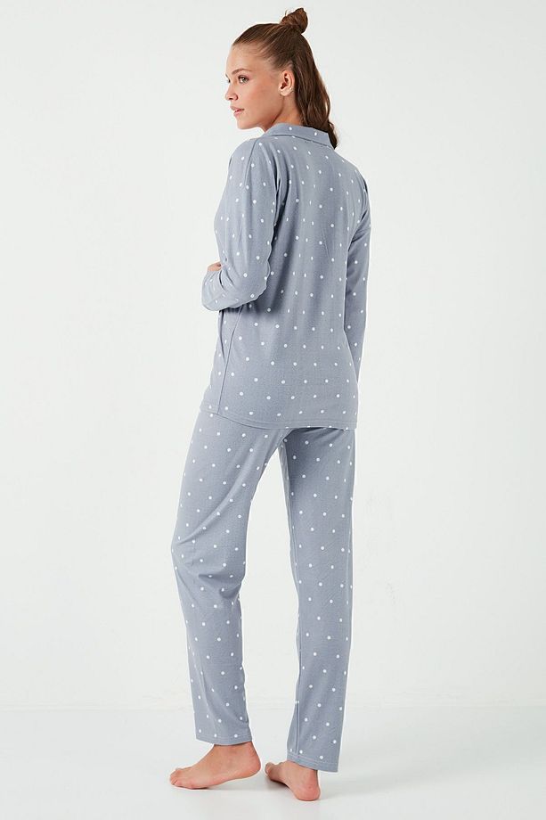 Streç Standart Fit Düğmeli Pijama Takımı  PİJAMA TAKIMI 60956601 - 9