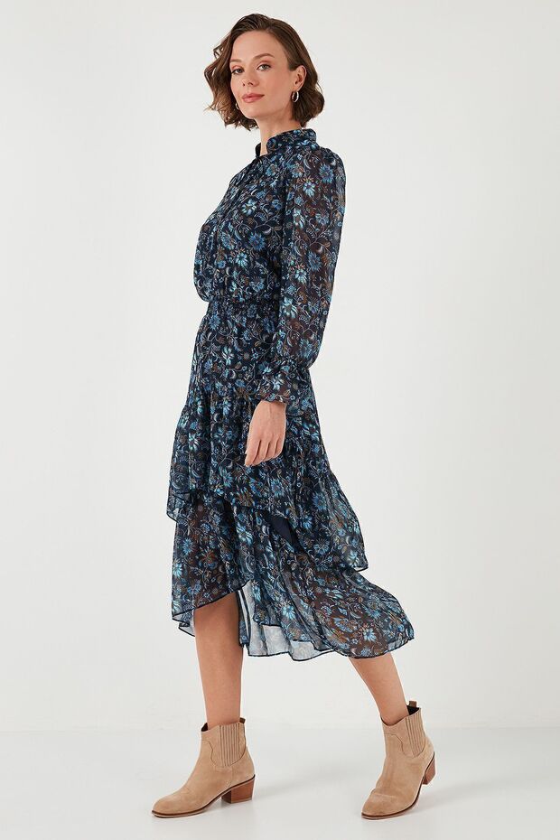 Regular Fit Boyundan Bağlamalı Volanlı Şifon Midi Elbise  ELBİSE 611EL1450 - 4