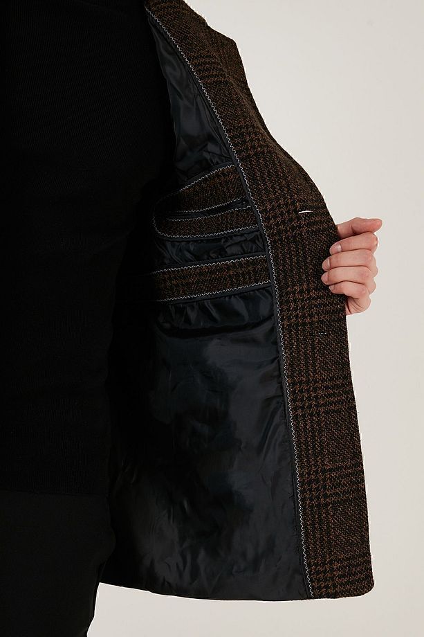 Slim Fit Tek Yırtmaçlı Düğmeli Astarlı Kaşe Kaban Erkek Kaban 5840110e - 7
