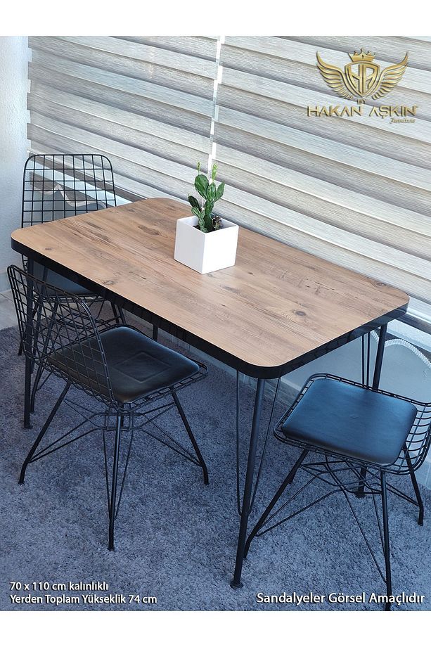 Siyah Metal Ayaklı 70x110 Cm Kalınlıklı (TEK MASA) Çam Eclipse Balkon - Çalışma - Mutfak Masası 2024 - 1