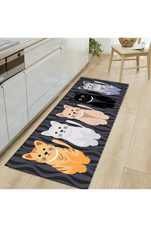 Sevimli Kedi Desenli Dijital Baskılı Yıkanabilir Kapı Önü Paspas - 1