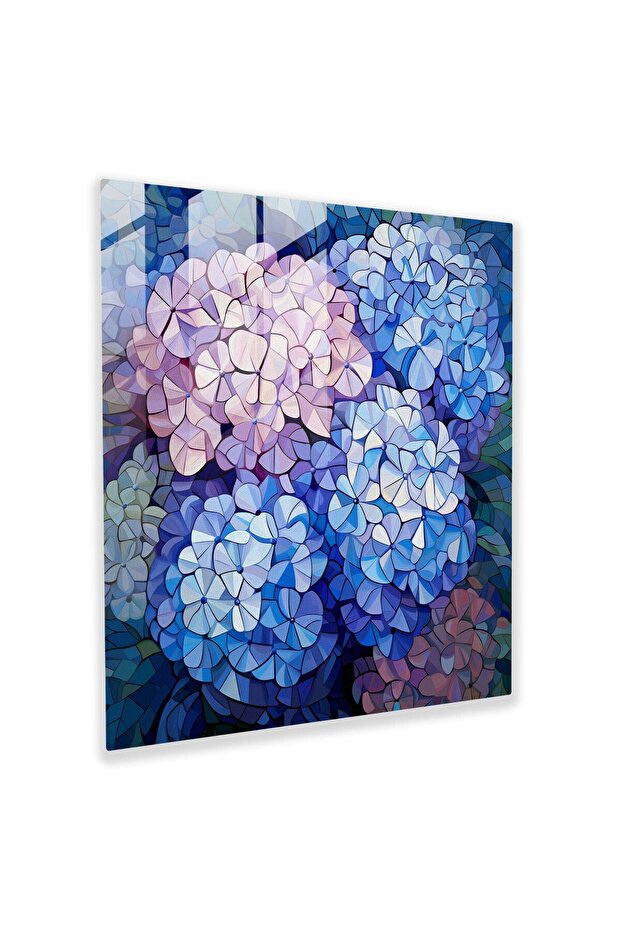 Hydrengea Mosaic Glass Print - Hydrangea, Hydrangea, Pixelated Composition, Glass Wall Art
