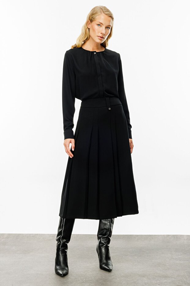 Kalın Bel Piliseli Etek - 1