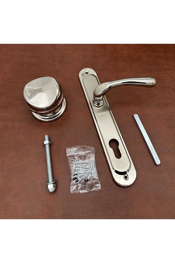 Saray Kumru Aynalı Nikel Saten Yale Çelik Kapı Kolu + Kapı Babası Tokmak Sağ Basar Tek Yön - 4