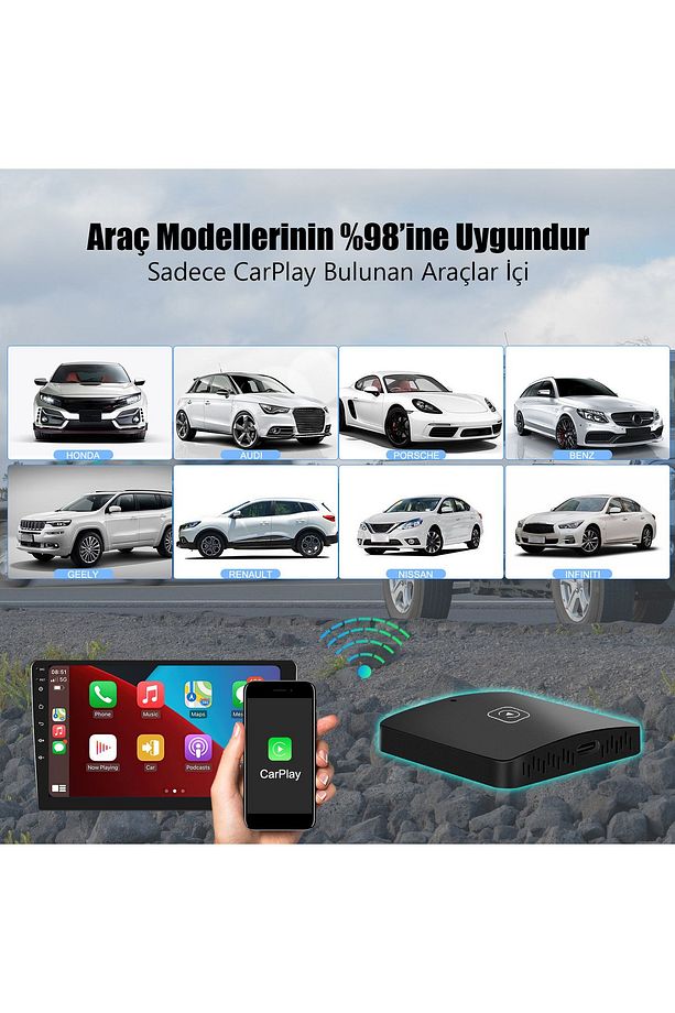 Android ve Apple Carplay Kablosuz Bağlantı Adaptörü  Araç Bluetooth Apple Android Carplay Çevirici - 3