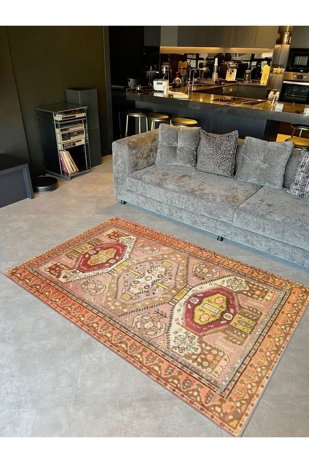 Alya Collection Orange Tones Patterned Woven Base Modern Decorative Carpet Alya17