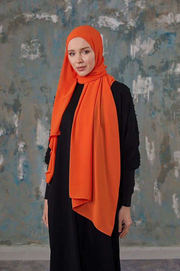 Krep Şifon Şal - Oranj - 4