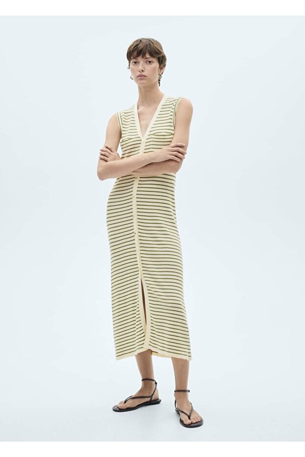Çizgili triko elbise - 1