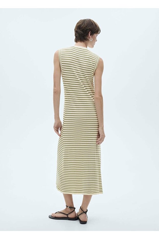Çizgili triko elbise - 3