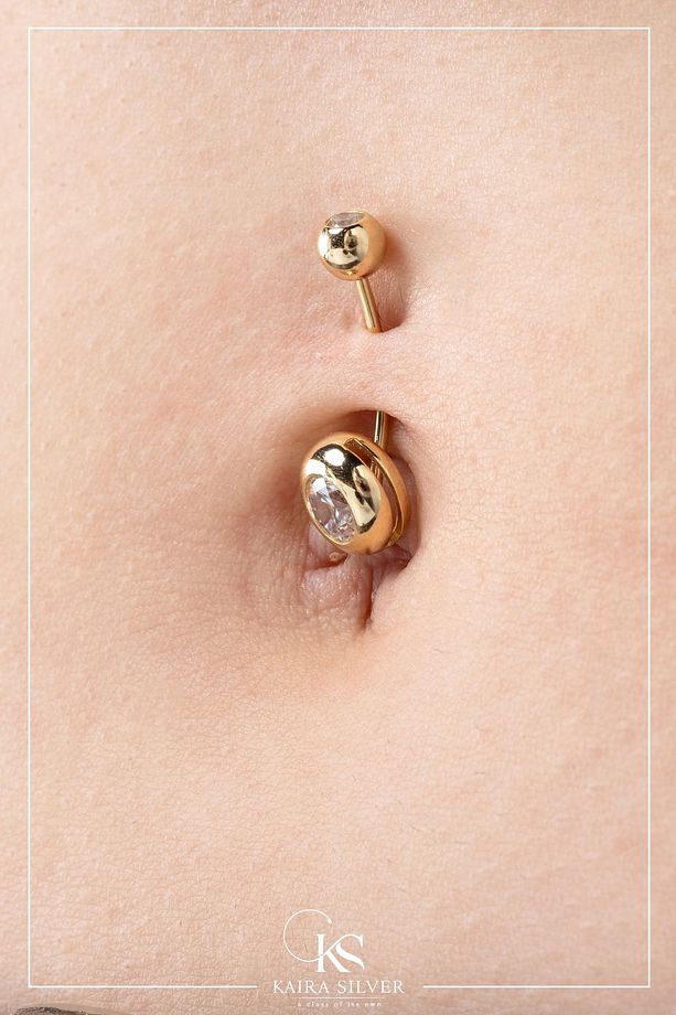 14 Ayar Altın Yuvarlak Tek Taş Belly Piercing Göbek Piercing - 2