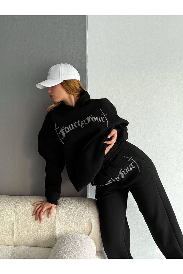 Unisex Oversize Taşlı Alt Üst Eşofman Takım - 6