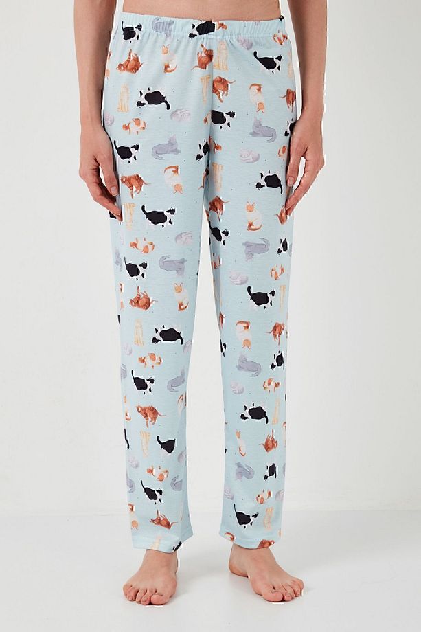 Desenli Kısa Kollu Beli Lastikli Gömlek Yaka Dokuma Regular Fit Pijama Takımı Pijama Takı - 5