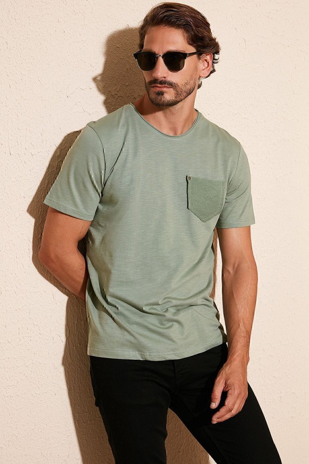 100% Cotton Slim Fit Crew Neck Pocket T Shirt Men's T Shirt 5902000
