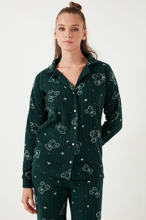 Standart Fit Düğmeli Polarlı Pijama Takımı  PİJAMA TAKIMI 6095616 - 6