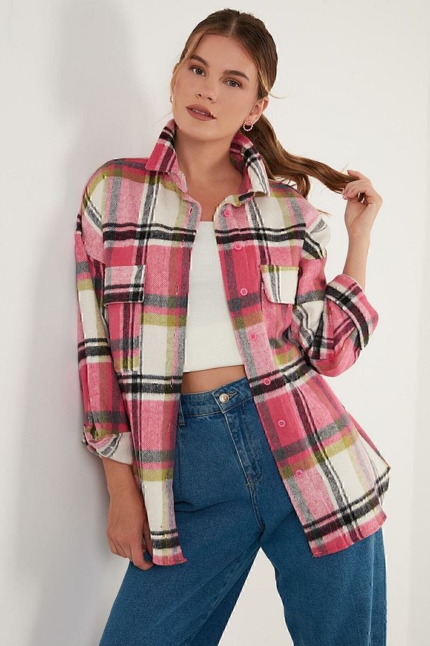Ekoseli Oversize Çift Cepli Kışlık Oduncu Gömlek Gömlek 42190473 - 3