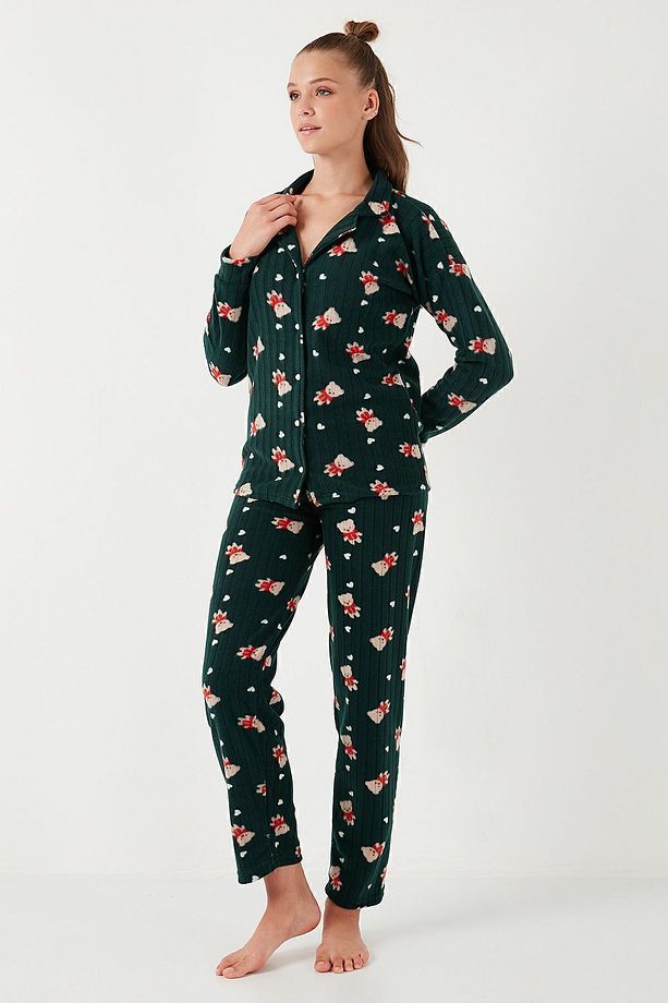 Standart Fit Düğmeli Polarlı Pijama Takımı  PİJAMA TAKIMI 6095615 - 3