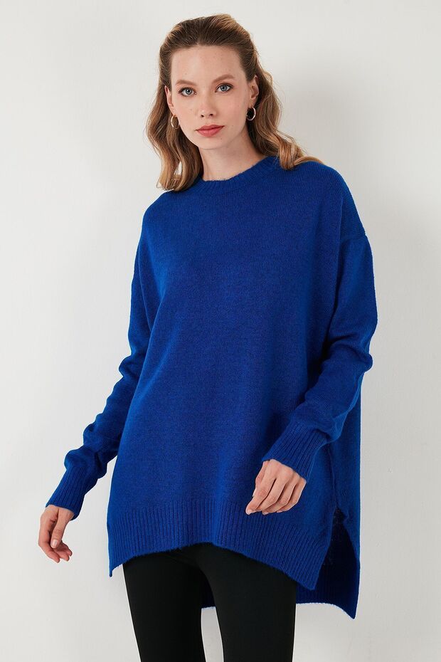Relaxed Cut Slit Detailed Crew Neck Sweater Sweater 4616142 Y