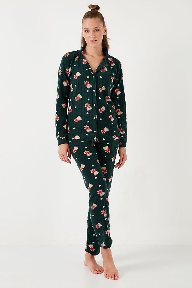 Standart Fit Düğmeli Polarlı Pijama Takımı  PİJAMA TAKIMI 6095615 - 4