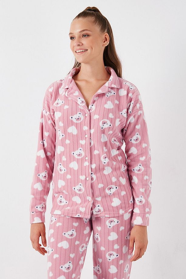 Standart Fit Düğmeli Polarlı Pijama Takımı  PİJAMA TAKIMI 6095617 - 4