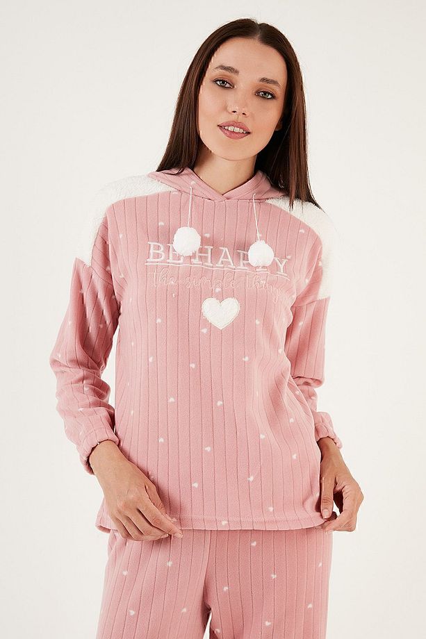 Desenli Regular Fit Kapüşonlu Polar Pijama Takımı PİJAMA TAKIMI 6571002 - 3