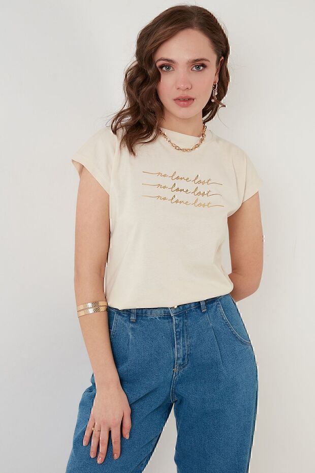 Baskılı Bisiklet Yaka Tshirt - 3