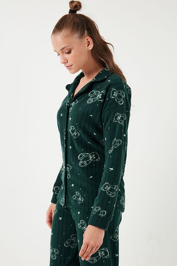 Standart Fit Düğmeli Polarlı Pijama Takımı  PİJAMA TAKIMI 6095616 - 7