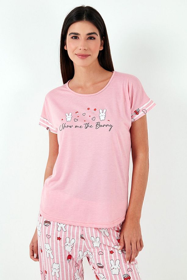 Regular Fit Bisiklet Yaka Kısa Kollu Pijama Takım  PİJAMA TAKIMI 6097310 - 6