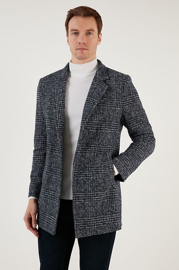 Slim Fit Tek Yırtmaçlı Düğmeli Astarlı Kaşe Kaban Erkek Kaban 5840110e - 1