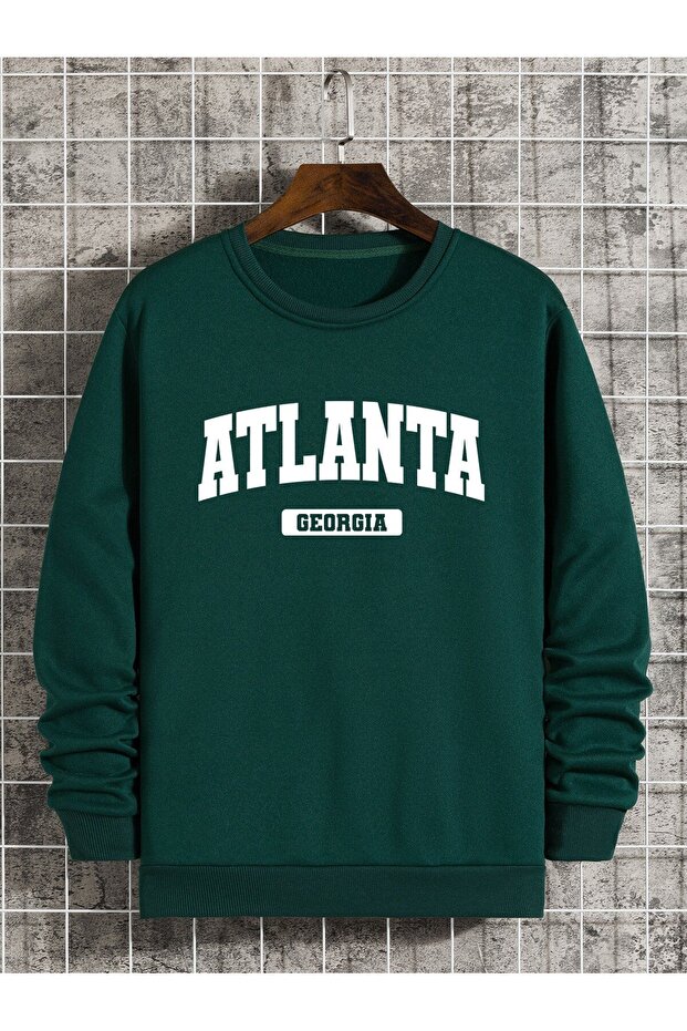 Atlanta Nefti Green Oversize Sweatshirt - Thick Winter, Raised Crew Neck