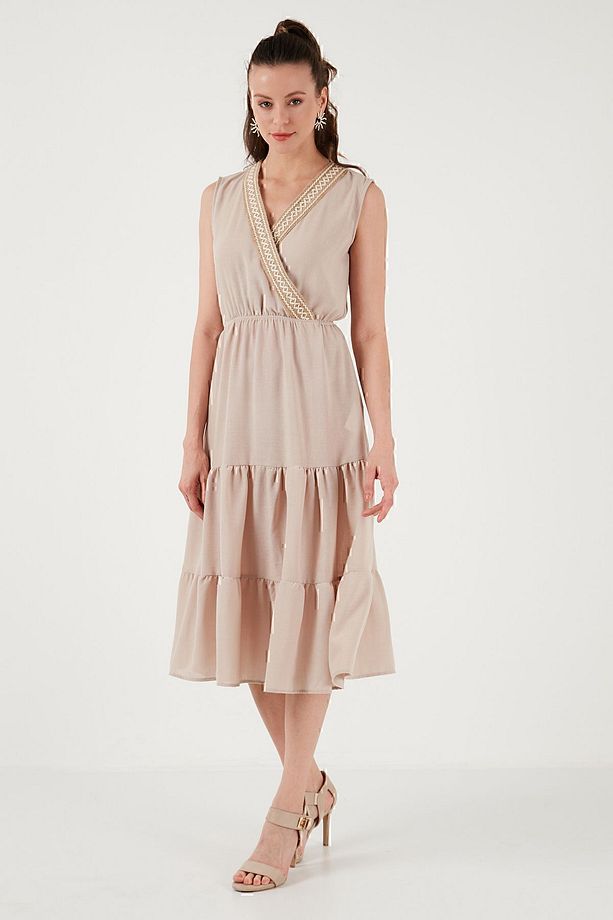Regular Fit Kruvaze Yaka Midi Elbise  ELBİSE 6118103 - 7