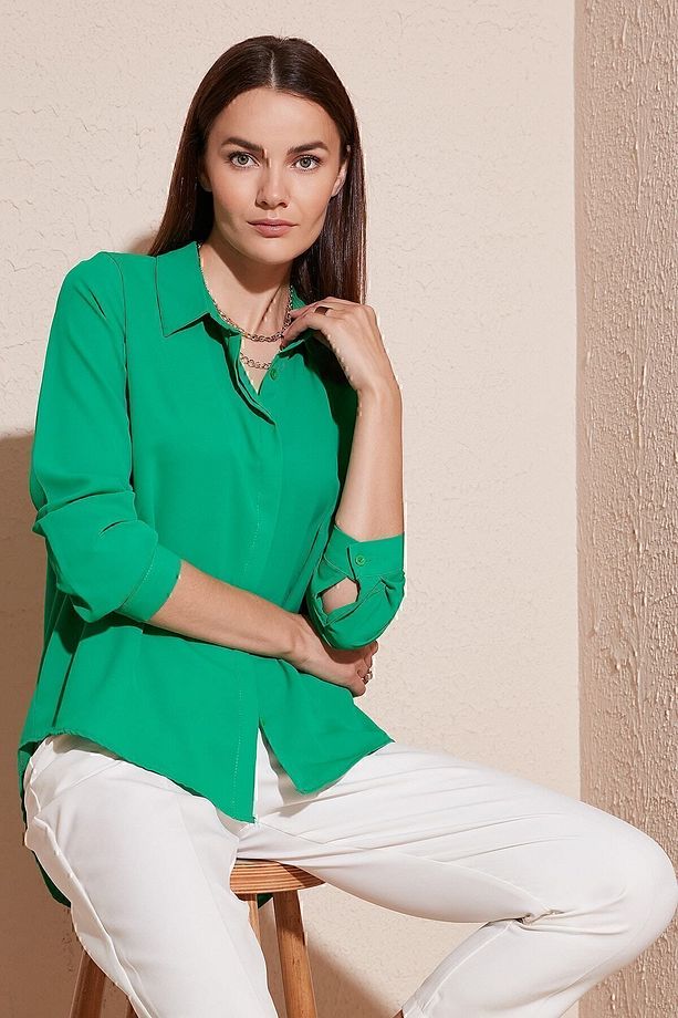 Regular Fit Arkası Uzun Yazlık Gömlek Gömlek 611bg9741 - 8