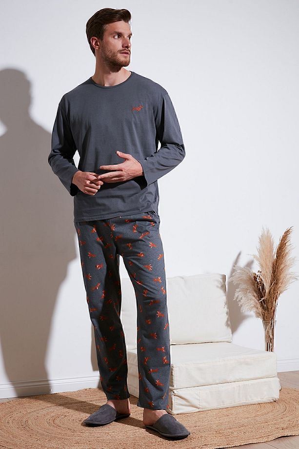 Pamuklu Regular Fit Uzun Kollu Pijama Takımı Erkek PİJAMA TAKIMI 6572013 - 1