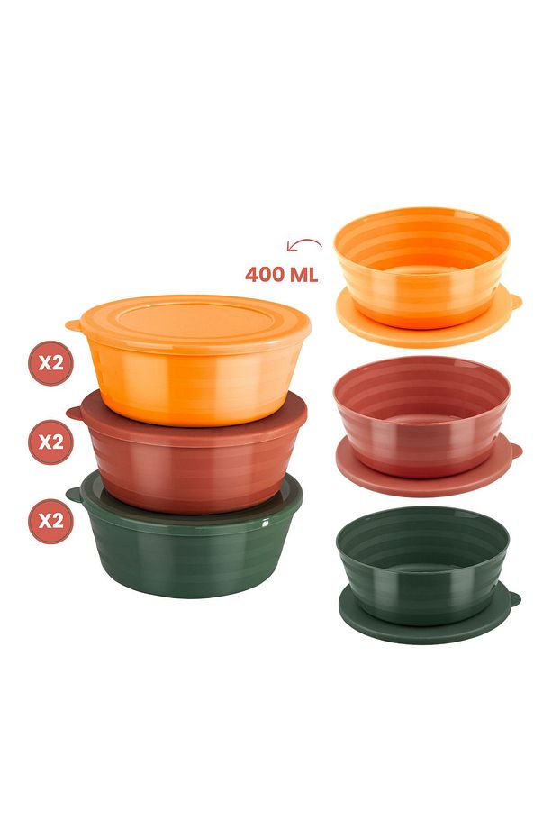 6 Adet Kapaklı Kahvaltılık Saklama Kabı 400 ml, Çok Amaçlı Yuvarlak Kase Çerezlik Set (6x400ml) - 3