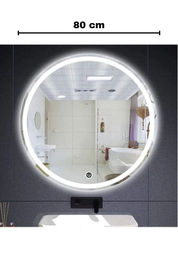 80 Cm Çapında Beyaz Led'li Lavabo, Banyo, Duvar Aynası Kumlamalı (DOKUNMATİK) - 2