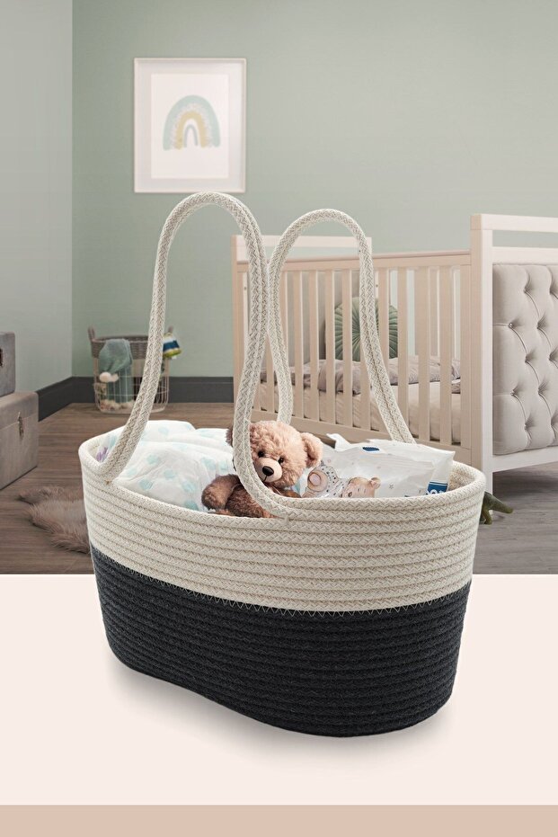 Jute Rope Black Lined Mother Baby Care Bag and Organizer
