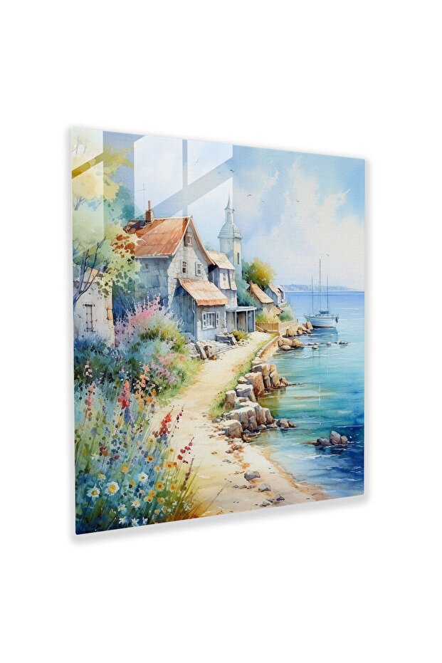 Seaside Village Glass Wall Art - Village, Wall Decoration, Home Decoration, Glass Wall Art