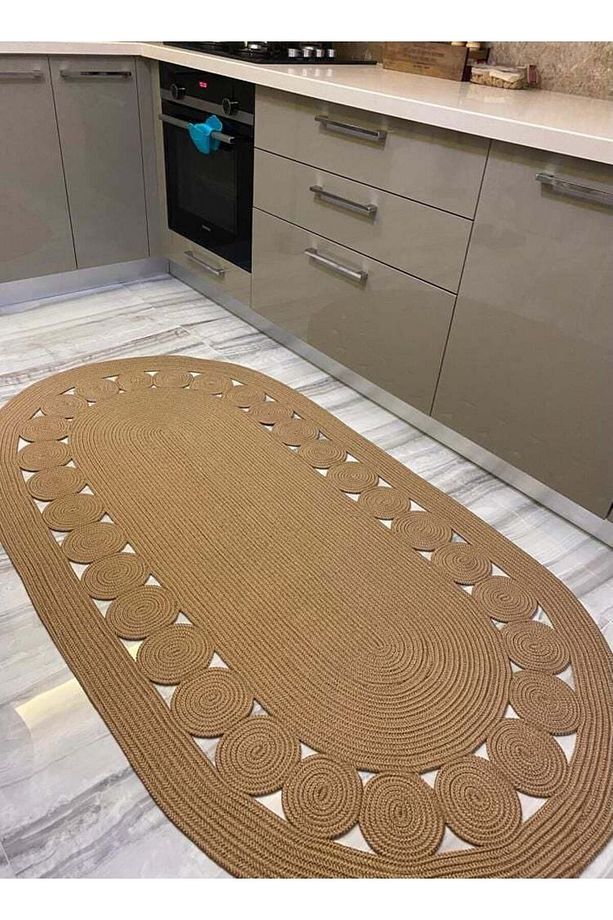 Milda 48 Jüt Hasırlı El Örgüsü Çift Taraflı Kilim Oval Jüt Halı - 3