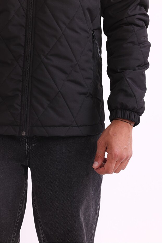 Men's Black Lined Windproof Hooded Jacket - 6