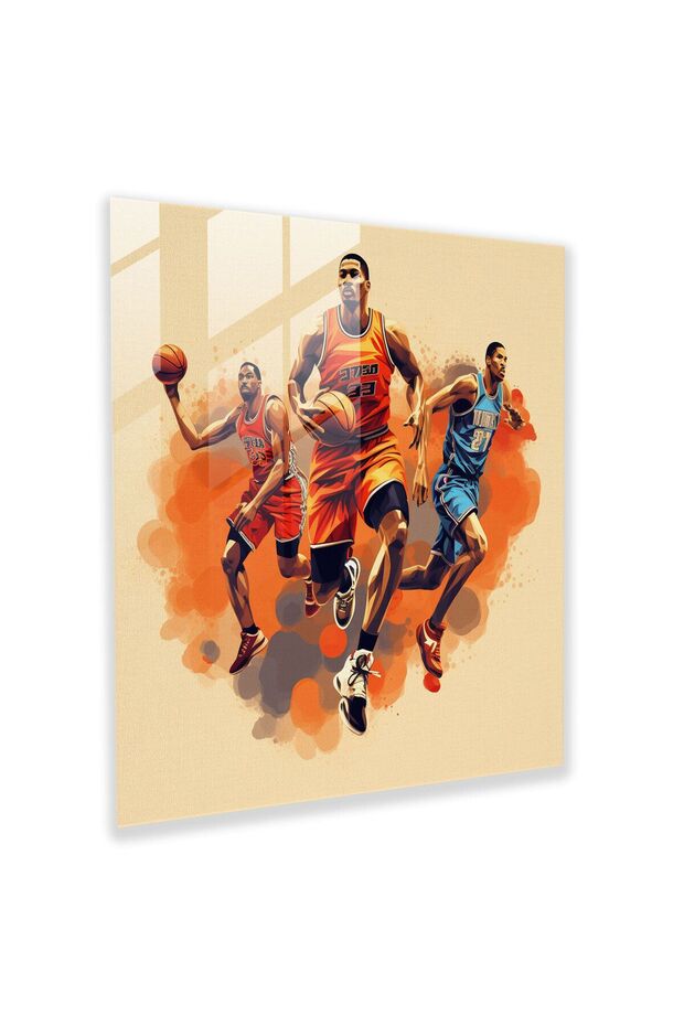 لوحة فنية جدارية زجاجية من NBA - رسم توضيحي جرافيكي منمقة للاعبين الأيقونيين - NBA، أوضاع الحركة