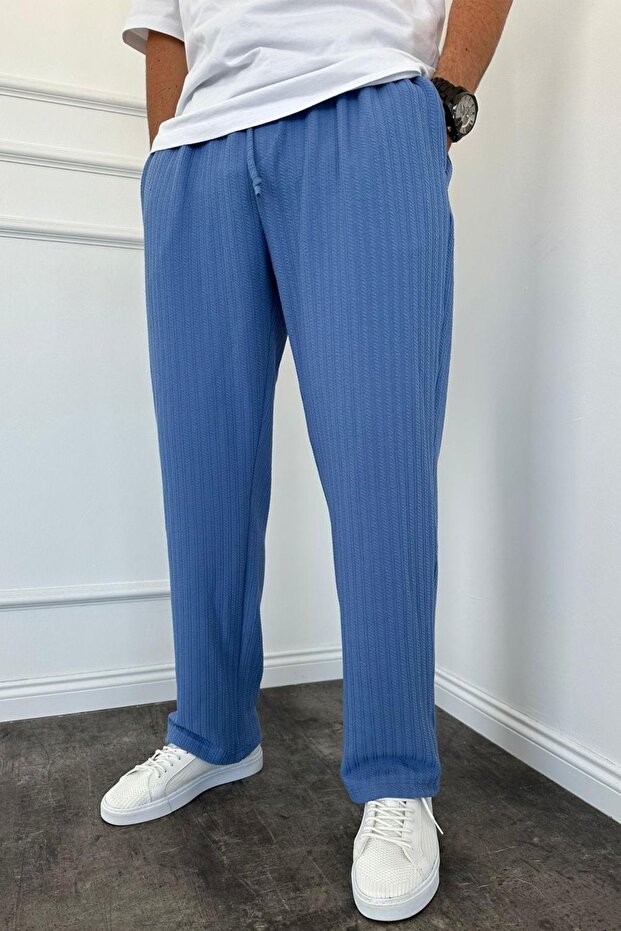 Men's Baggy Fit Full Lycra Elastic Waist Blue Jogger Ke-5070